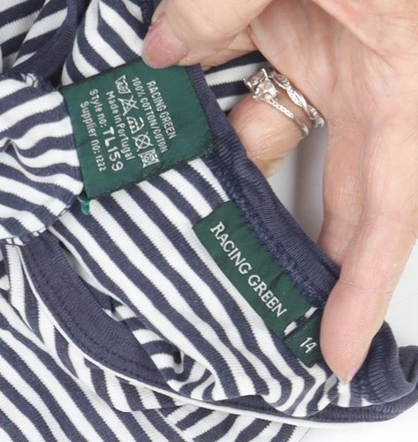 Racing Green Women's Blue Striped Jersey Crew Neck T-Shirt - Picture 3 of 12