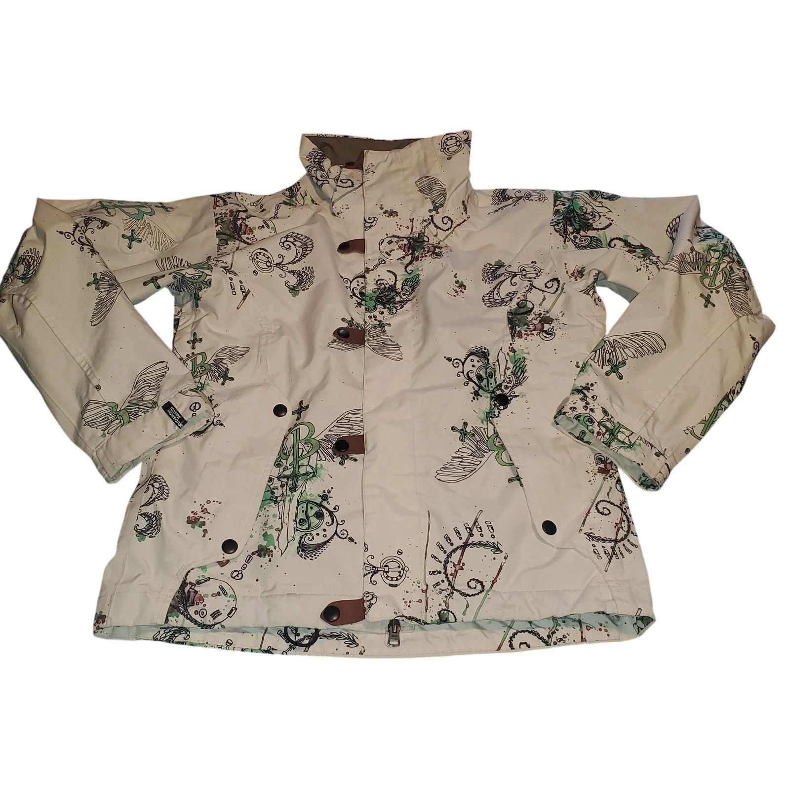 BONFIRE Size XS Woman's Snowboard Blur Ski Jacket White Green Logo NO HOOD