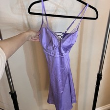 Fashion Nova Lilac Satin Lace Up Strappy Mini Dress XL V Neck Sleeveless