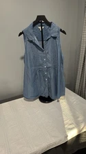 Terra & Sky Blue Sleeveless Bib Collar Top Size: 14W sleeveless top in a calming