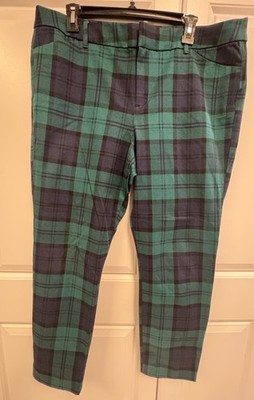 Old Navy High Rise Pixie Never Fade Size 16 Green Blue Plaid Pants Women's