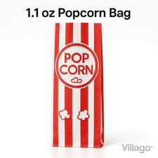 1.1 oz Popcorn Bags Red & White Striped Leak Proof Popcorn3 3/4" x1 3/4" x9 1/2"