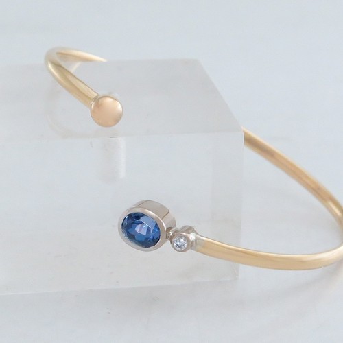 Armreif -1 Tansanit und 1 Brillant (Diamant) ca. 0,04ct-14K/585 Weiß-/Gelbgold - Bild 3 von 3