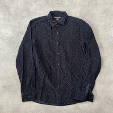 Michael Kors Cord Shirt Mens Medium Slim Fit Polka Dot Button Up, Black