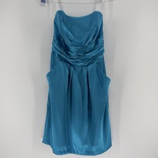 DAVID'S BRIDAL Strapless Satin Ruched Bodice Mini Dress Blue Pockets Size 6