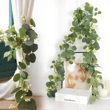 Faux Eucalyptus Garland Plant, 2 Pack Artificial Vines Hanging Eucalyptus Lea...