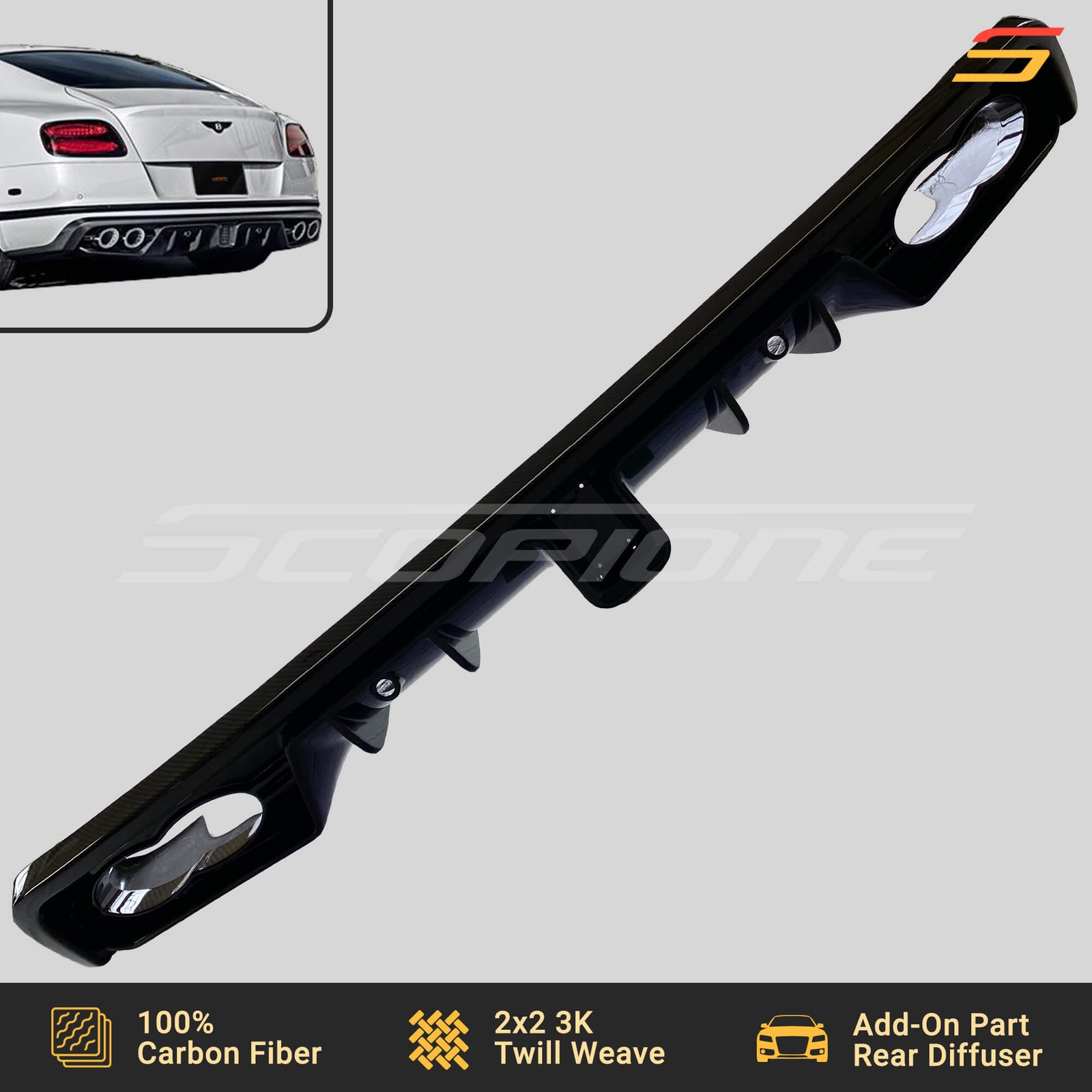 Scopione Carbon Fiber Rear Bumper Diffuser for Bentley 16-18 Continental GT V8 S