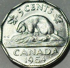 *BRILLIANT UNC* 1954 Canada 5 Cent Nickel! *BRILLIANT UNCIRCULATED & LUSTROUS!*