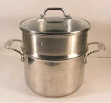 EMERIL BY ALL CLAD 3QT COPPER CORE PAN POT W/STEAMER INSERT & GLASS LID