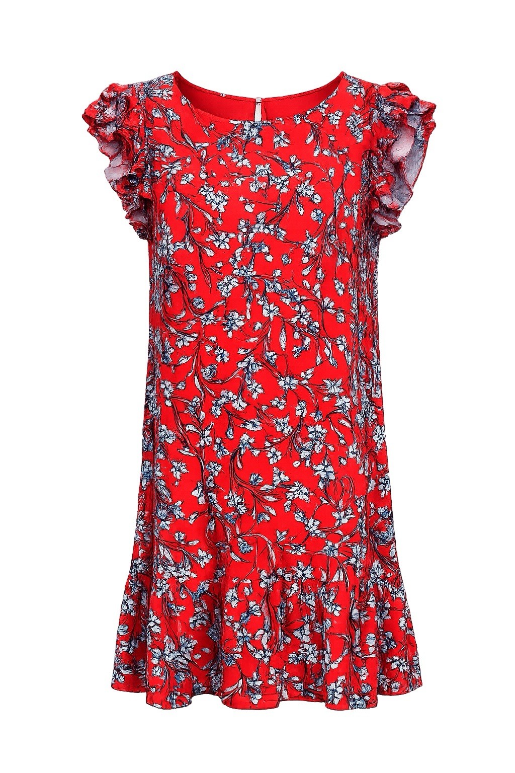 CeCe Women’s Medium Red Floral Ruffle Sleeve Shift Dress Boho Flutter M