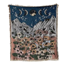 Mountain Flowers Woven Polyester Throw Blanket with Tassels 70"x50" Decorative