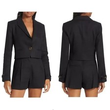 Veronica Beard Girard Black Cropped Linen Blend Jacket Shorts NWT Size 8