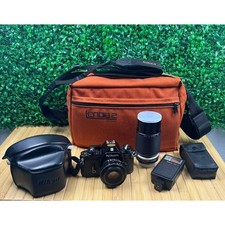 VTG Nikon EM 35mm SLR Camera 50mm f1.8  75-150mm f/3.5 Lens, Case, Strap, Flash