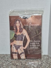 Leg Avenue 81033 SIZE LARGE 3 Pc. Pinstripe Bustier G String Garter Belt BLACK
