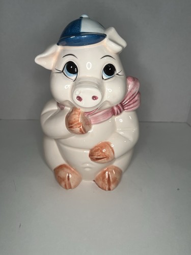 Vintage Ceramic Pig Toilet Brush Holder – Kitsch Bathroom Decor – Pink Bow & Cap