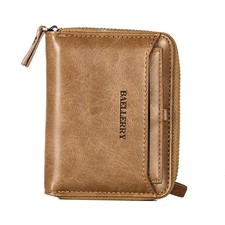 Men's Leather Bifold Zipper Purse Card Holder Wallet Business With Coins Pocket