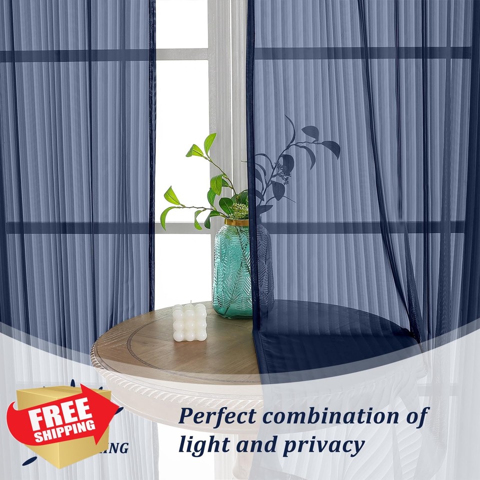 Panel Server Advanced OWENIE Navy Blue Sheer Curtains 52