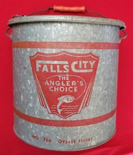 VINTAGE FALLS CITY NO. 710 DYLITE FLOAT galvanized metal MINNOW BUCKET
