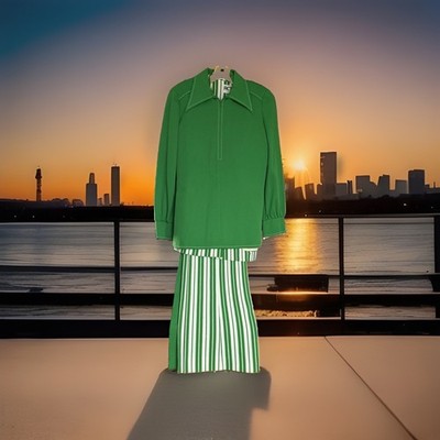 Vtg 1970s NWT ACT III Kelly Green 4 Piece Dacron Knit Tunic Pants Vest Suit 8 