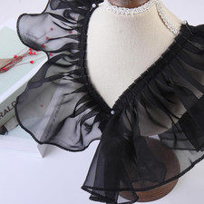 3 Yards Organza Pleated Fabric 4" Black Ruffled Ribbon Lace Edge Trim for Appliq