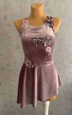 Figure skating dress With Gloves Velvet flower lace mauve asymmetrical skirt new