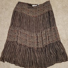 Sag Harbor Women Artsy Geometric Boho Tiered Midi Skirt Sz L Brown Hippie Indie