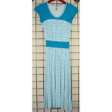 Vintage Dress Downeast Size XS Y2K White Turquoise Diamonds Rayon Stretch