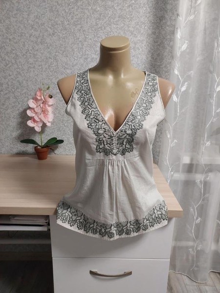 Women Jigsaw Shirt Grey Cotton Silk M
