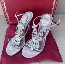 Rene Caovilla Rose Suede Crystal Halter Pink High Heels Pumps Shoes 37 US 7