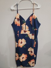 Forever 21 Love J Dress Sz 3X Sweetheart Neckline Cutouts Navy Blue Floral 