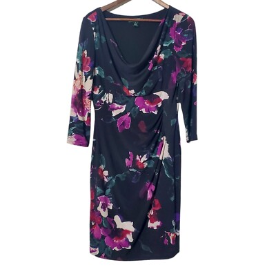 ralph lauren purple floral dress Vintage LAUREN RALPH LAUREN Sheath Dress Size 12 Whimsigoth Purple Floral  Womens