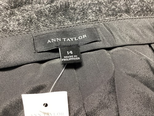Ann Taylor Tweed Skirt Wool Blend Midi Length Flare Lined Size 14 Gray New - Picture 17 of 19