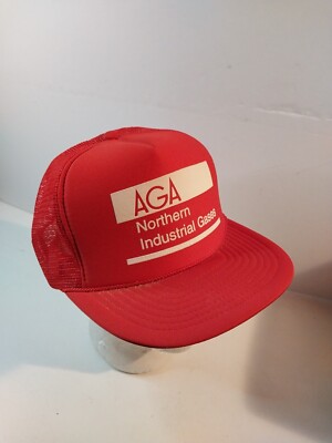 Vintage AGA Northern Industrial Gases Snapback Mesh Foam Trucker Hat/Cap Red