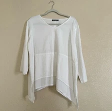 Van Kleen White Asymmetrical Lagenlook Long Sleeve Top Sz M Linen Blend Coastal
