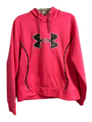 EUC Women’s Pink UNDER ARMOUR Hoodie Size Large SEMI FITTED Breast Cancer  Storm1