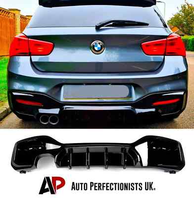 For BMW 1 Series F20 F21 LCI Gloss Black Rear Diffuser Lip Valance Bumper 15-19!