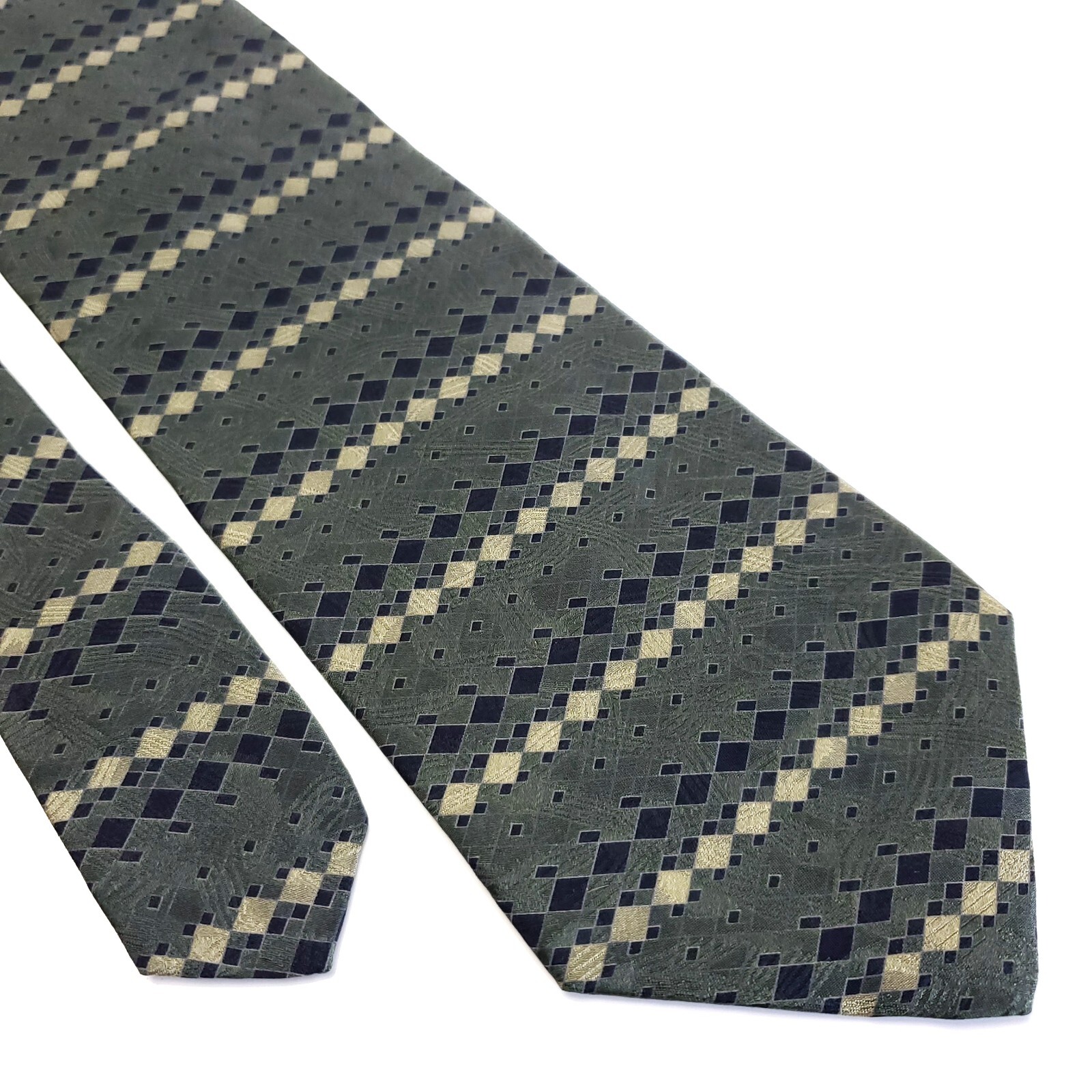 Cravatta corta in seta verde astratto stampa jacquard fila Essex