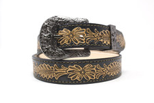 HandTooled Floral Belt, 1.5    Hand Painted Belt with Removable Western Buckle