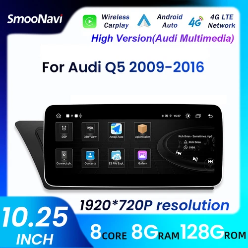 10.25" Android 14 Carplay Auto Radio 64G Car Stereo GPS For Audi Q5 2009-2017 - Foto 1 di 12