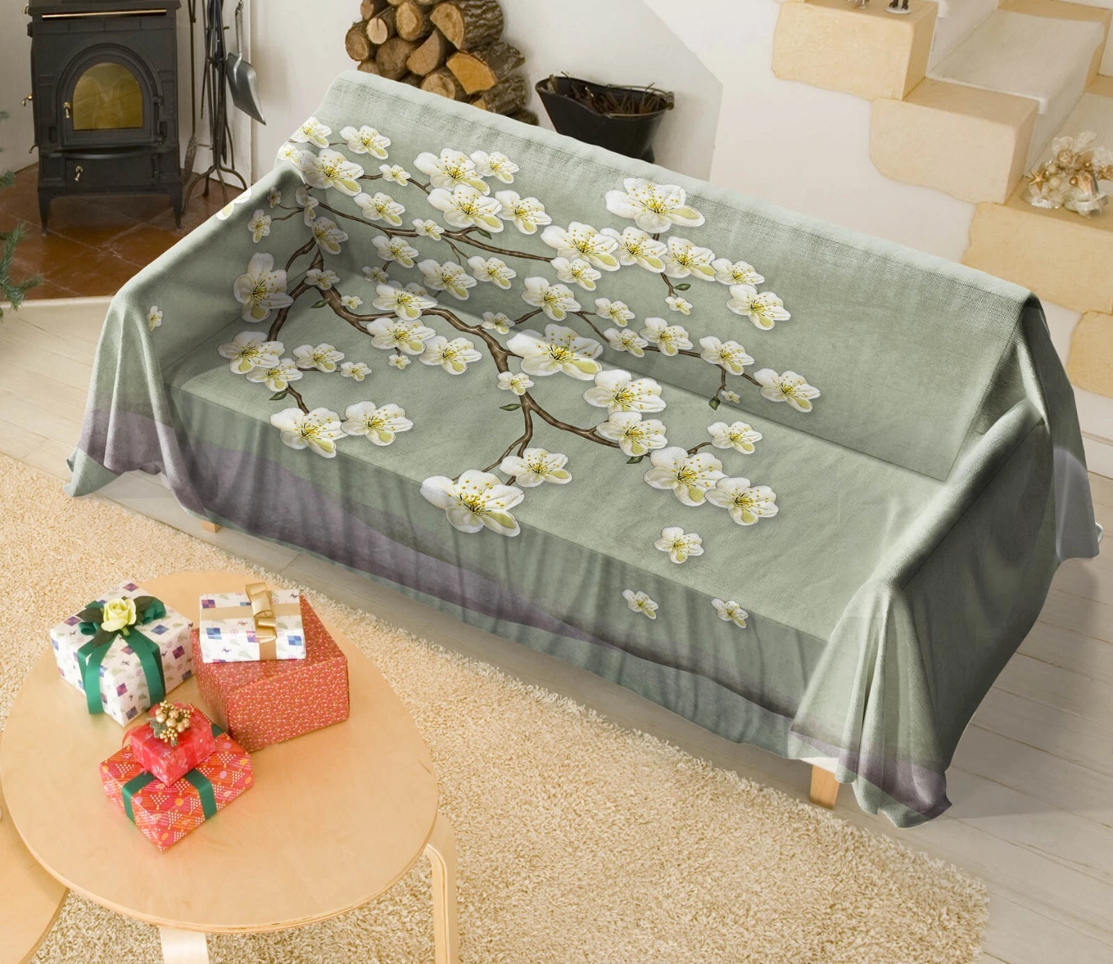 3D White Flower N2712 Sofa Cover High Stretch Lounge Slipcover Protector Couch