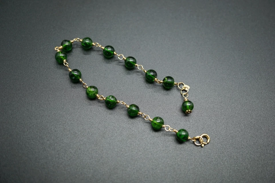 Pulsera de eslabones de diopsido de cromo natural verde profundo 7 pulgadas 6,2 mm Foto 4 de 4