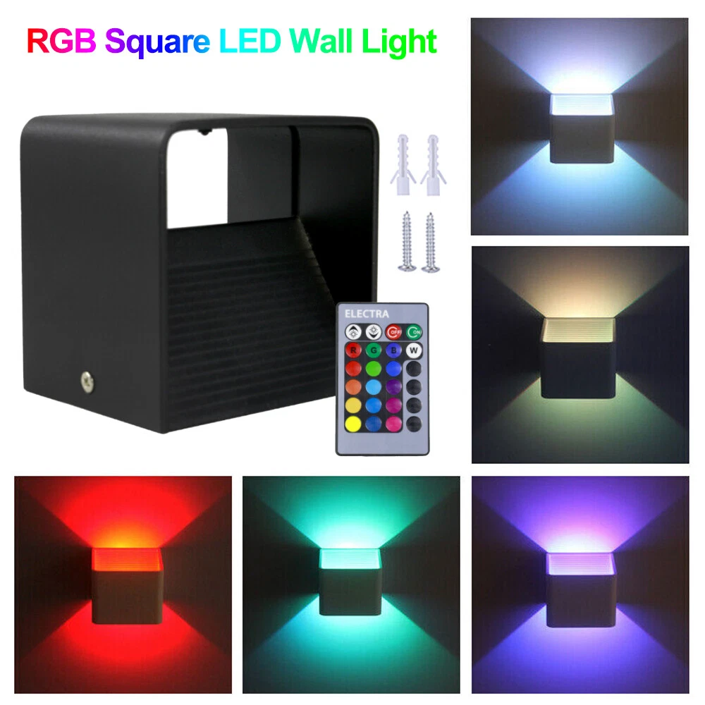 RGB LED Wall Lights Up Down Cube Sconce Fixture Lighting Indoor Lamp Remote UK