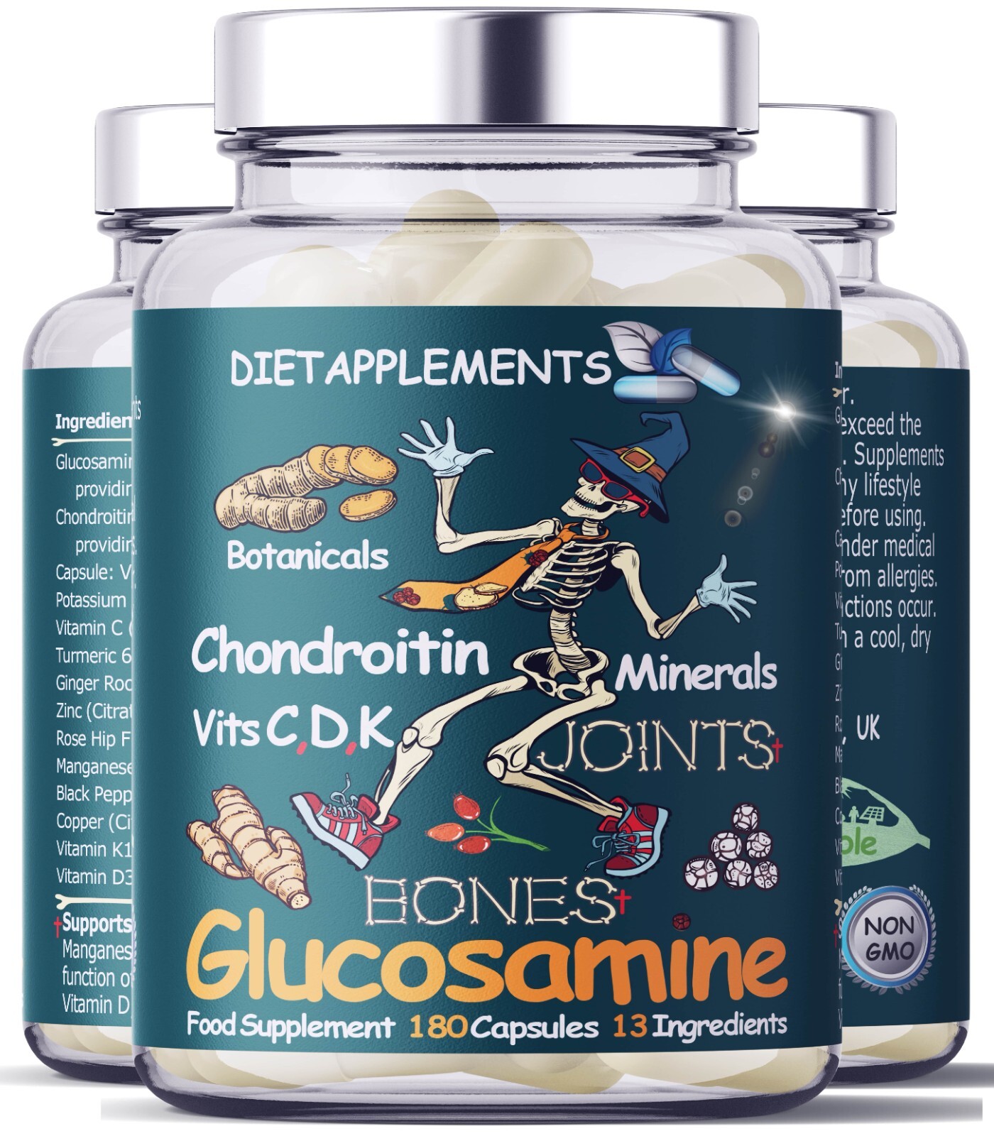 Glucosamine, Chondroitin, Turmeric, Ginger, Black Pepper, Vitamins, Minerals