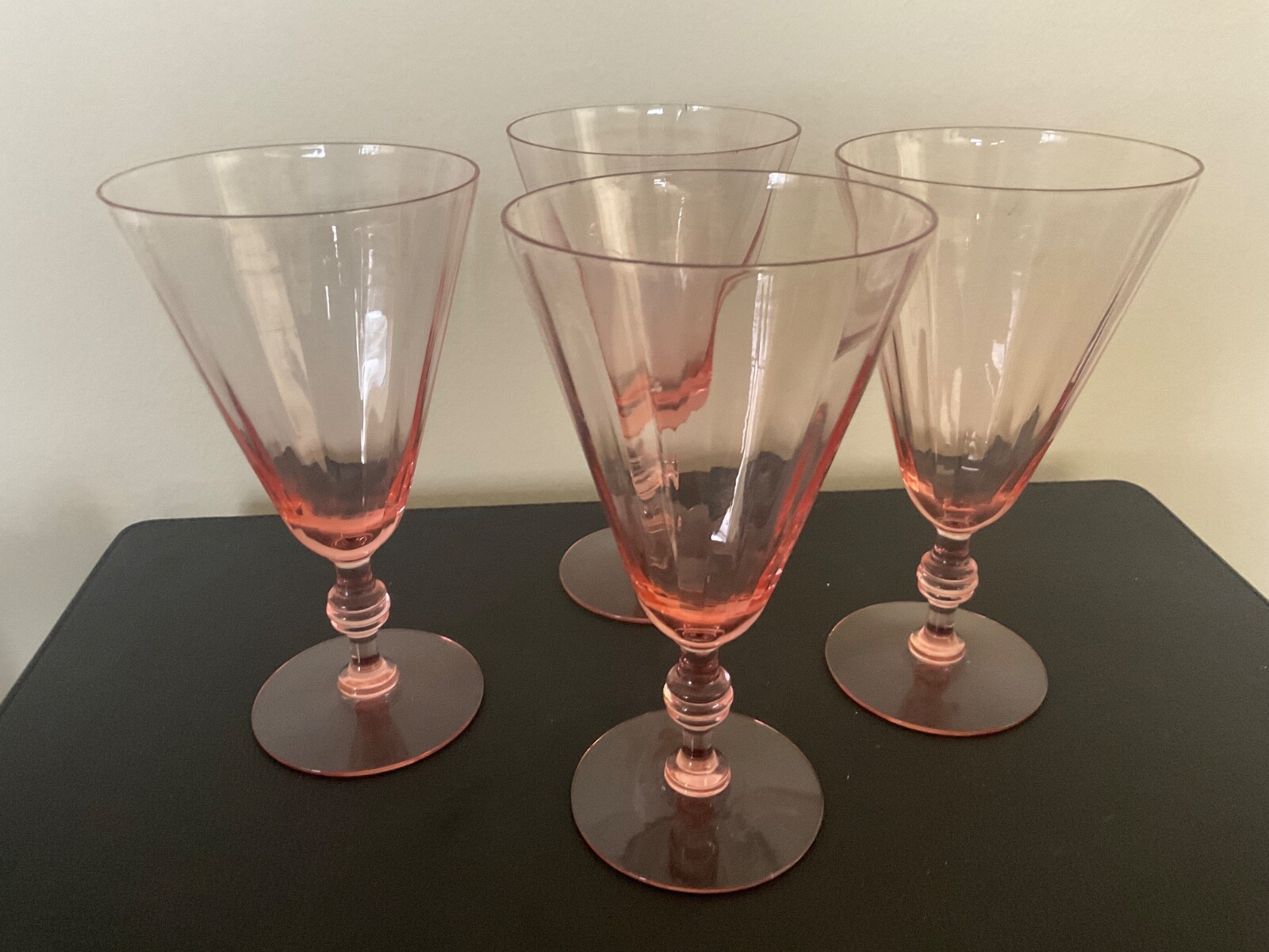 4 Water Goblets glasses 6-5/8",  Fry co. Fry17-10 Pink Diamond Optic stem 17