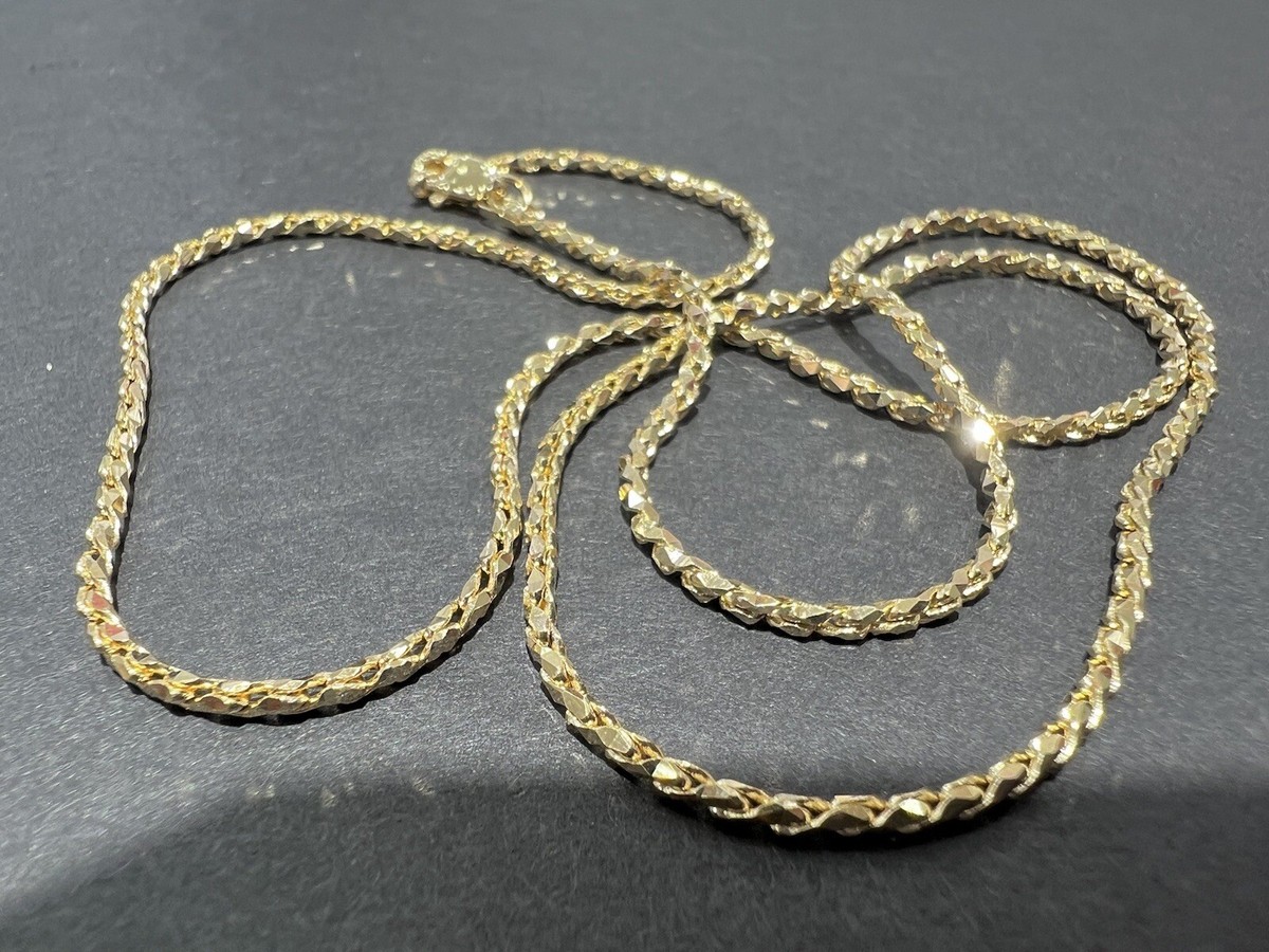 18K Yellow Gold Unique Rope Chain Necklace With Diamond Cut