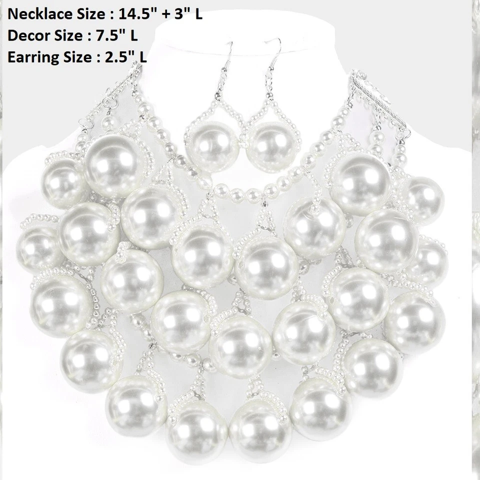 Declaración Grueso Pesado Blanco Bola Perla Multi Soporte Capa Collar Babero Conjunto de Cuentas