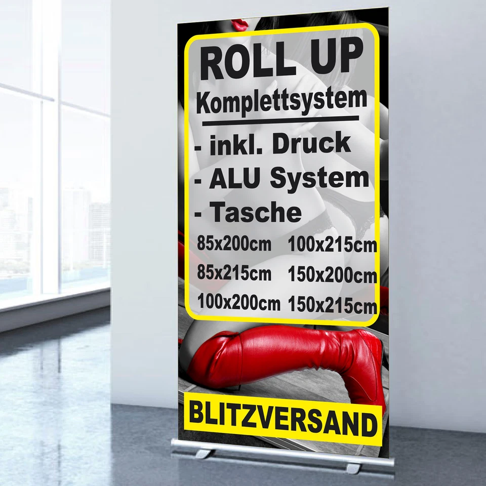 EDS-WERBEMEDIEN ROLL UP DISPLAY inkl. DRUCK 85x200cm 100x200cm 150x200 inkl Tasche RollUp Banner