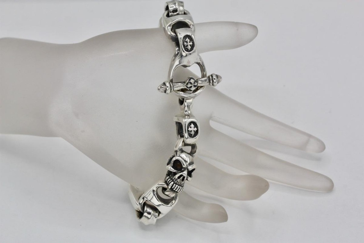 BWL Bill Wall 925 Sterling Silver Skull Hide Toggle Clasp Bracelet