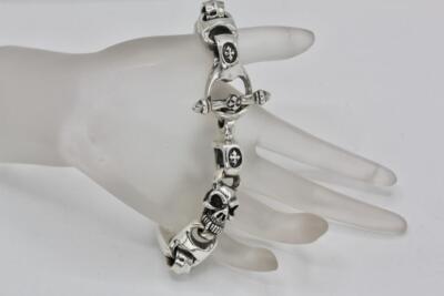 BWL Bill Wall 925 Sterling Silver Skull Hide Toggle Clasp Bracelet