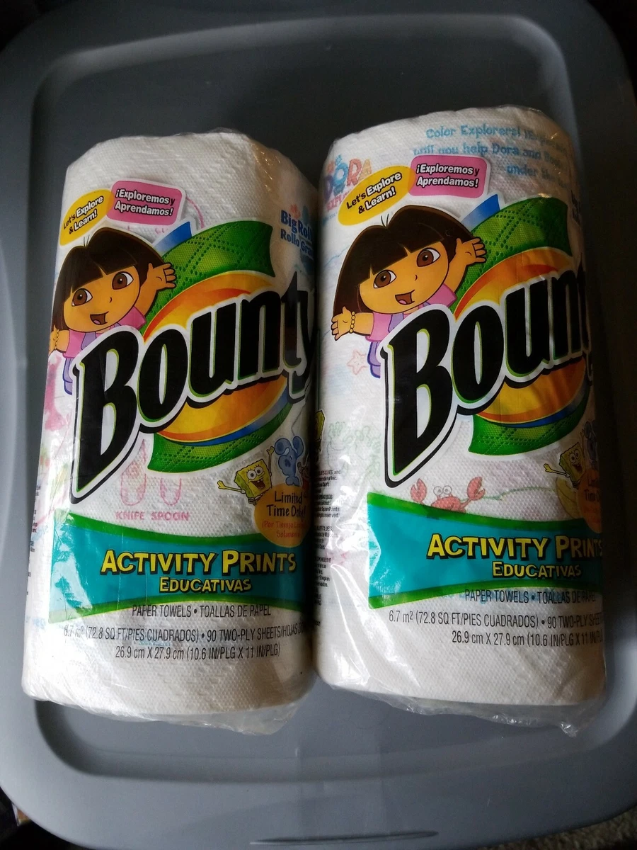 Rare New Bounty Paper Towel Activity Prints 2 Rolls Dora Blues Clues SpongeBob